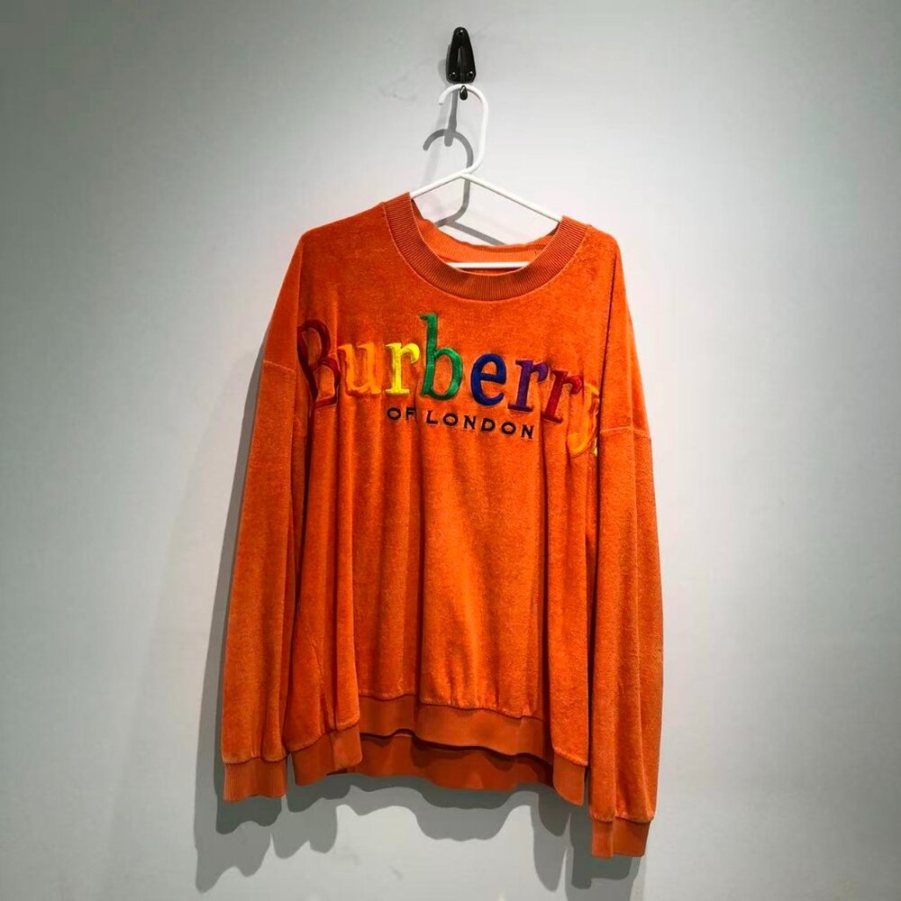 Burberry Orange Velvet Logo Sweatshirt with Multicolor Embroidery